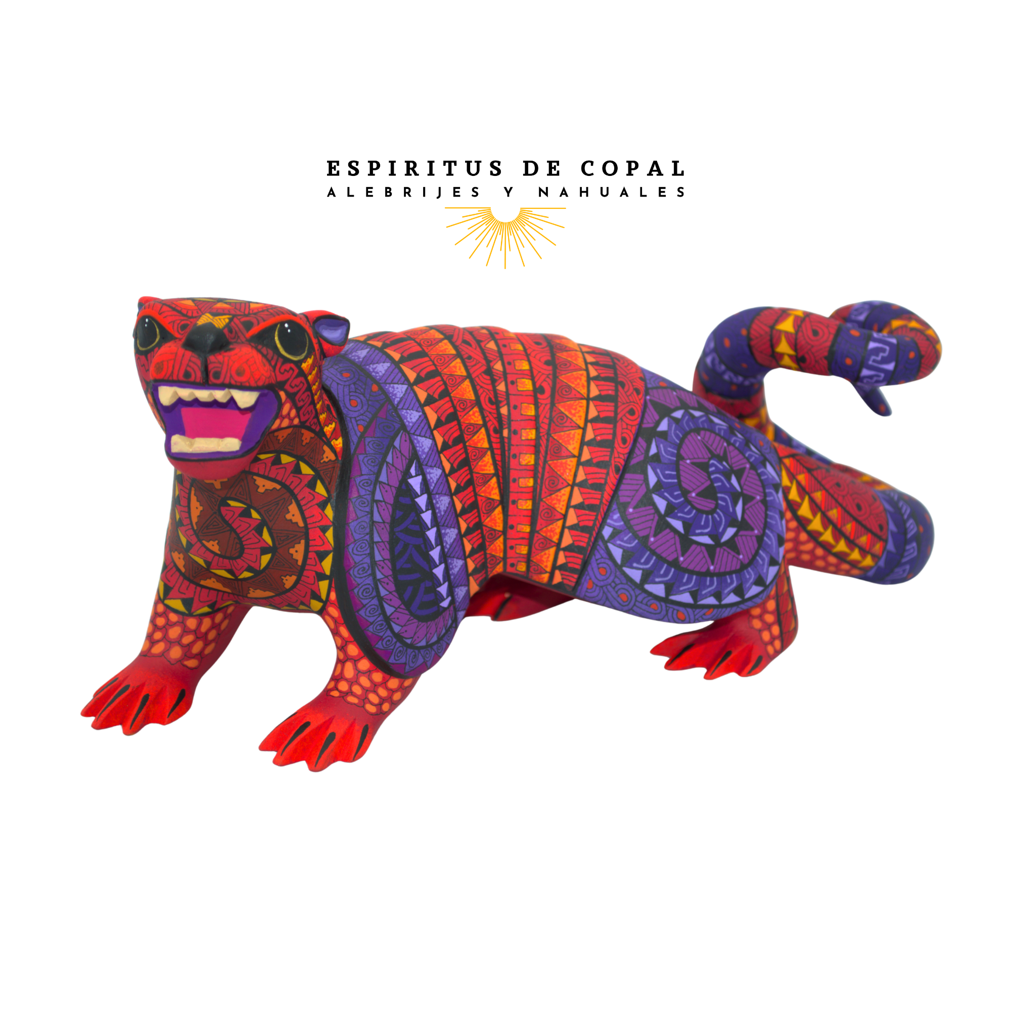 Alebrije Armadillo Jaguar Zapoteca Tallado en Madera de Copal | Espíritus de Copal Oaxaca