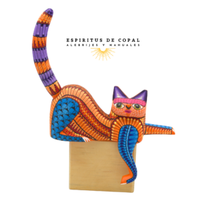 Alebrije Gato Zapoteca Tallado en Madera de Copal | Espíritus de Copal Oaxaca