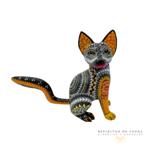 Alebrije Gato Zapoteca Tallado en Madera de Copal | Espíritus de Copal Oaxaca