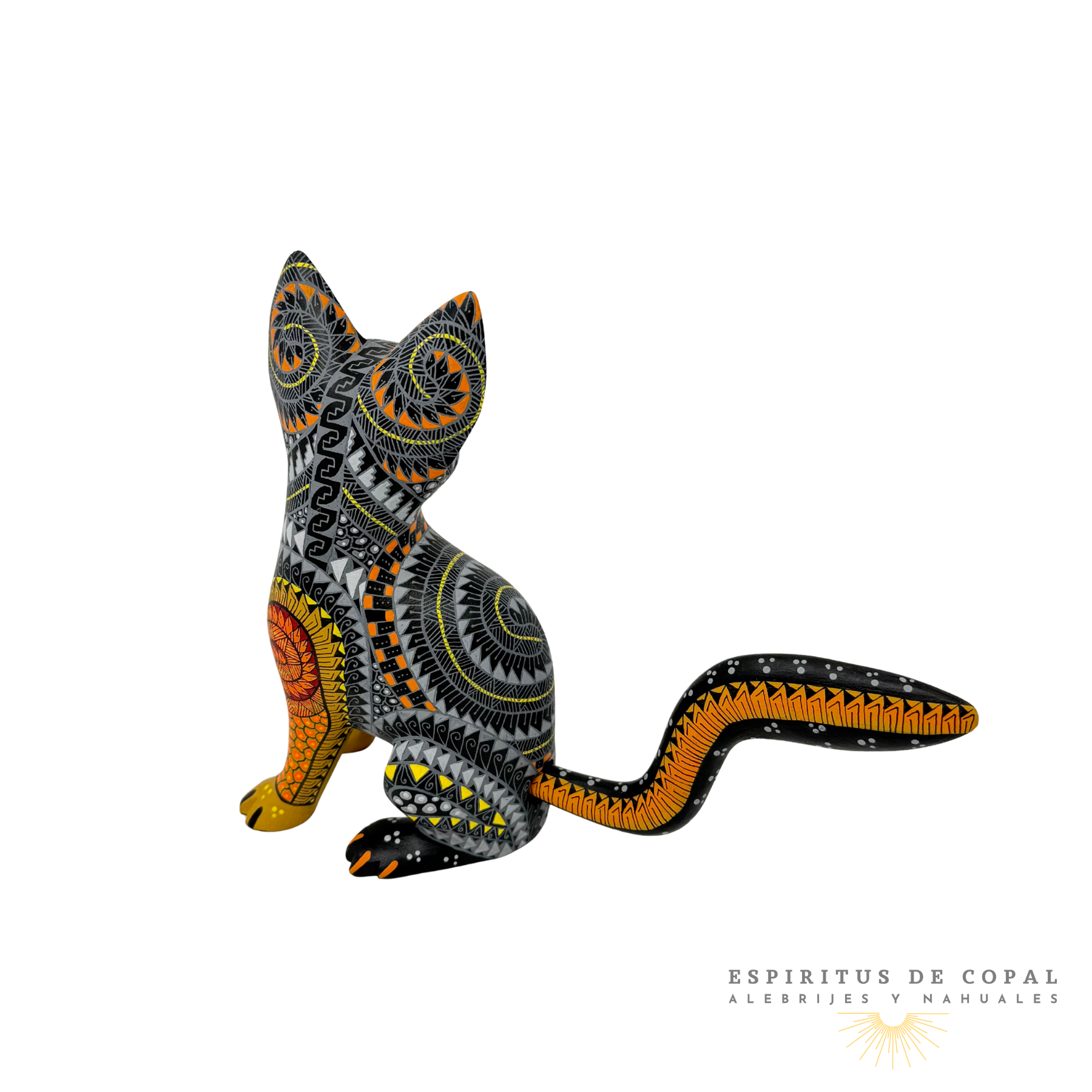 Alebrije Gato Zapoteca Tallado en Madera de Copal | Espíritus de Copal Oaxaca - Image 2