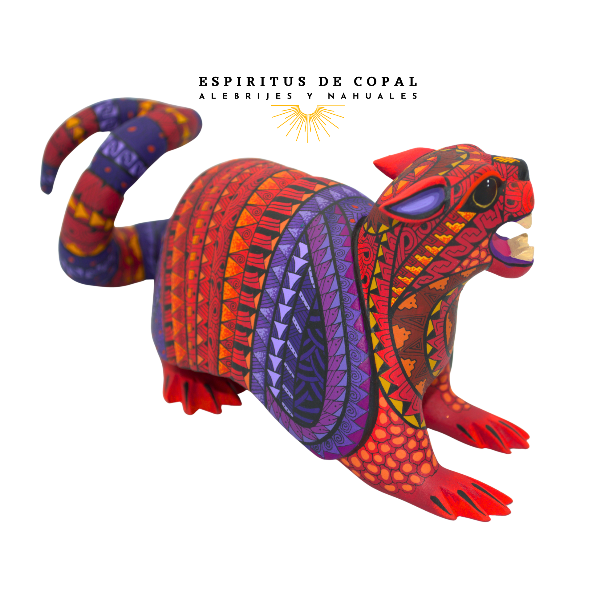 Alebrije Armadillo Jaguar Zapoteca Tallado en Madera de Copal | Espíritus de Copal Oaxaca - Image 3