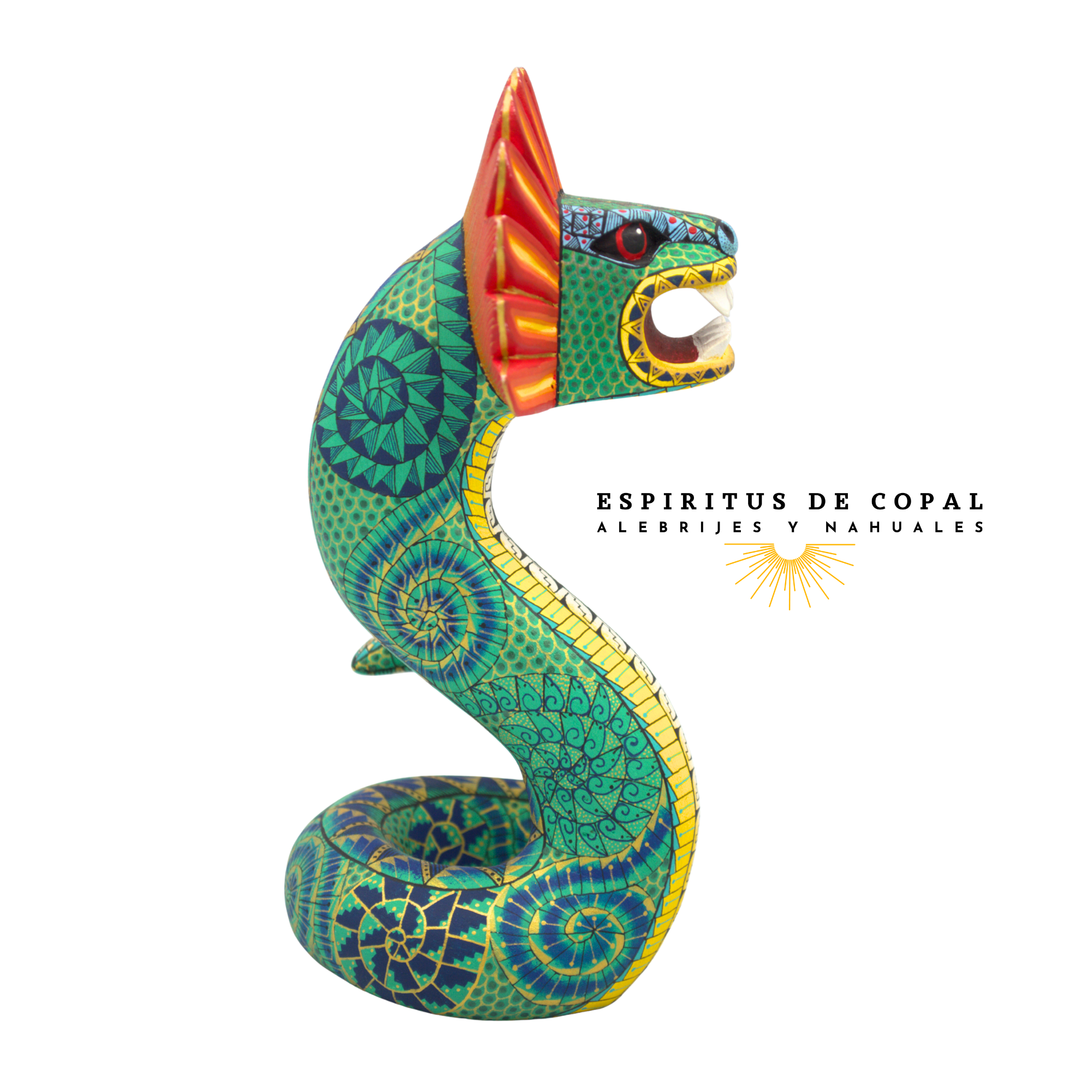 Alebrije Serpiente emplumada Tallado en Madera de Copal | Espíritus de Copal Oaxaca