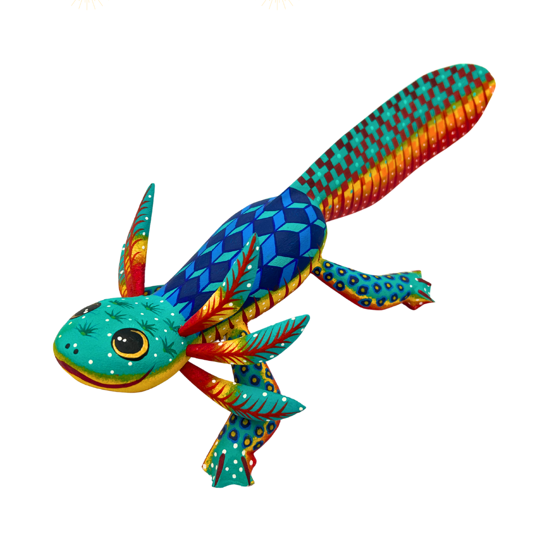 Alebrije Ajolote Tallado en Madera de Copal | Espíritus de Copal Oaxaca