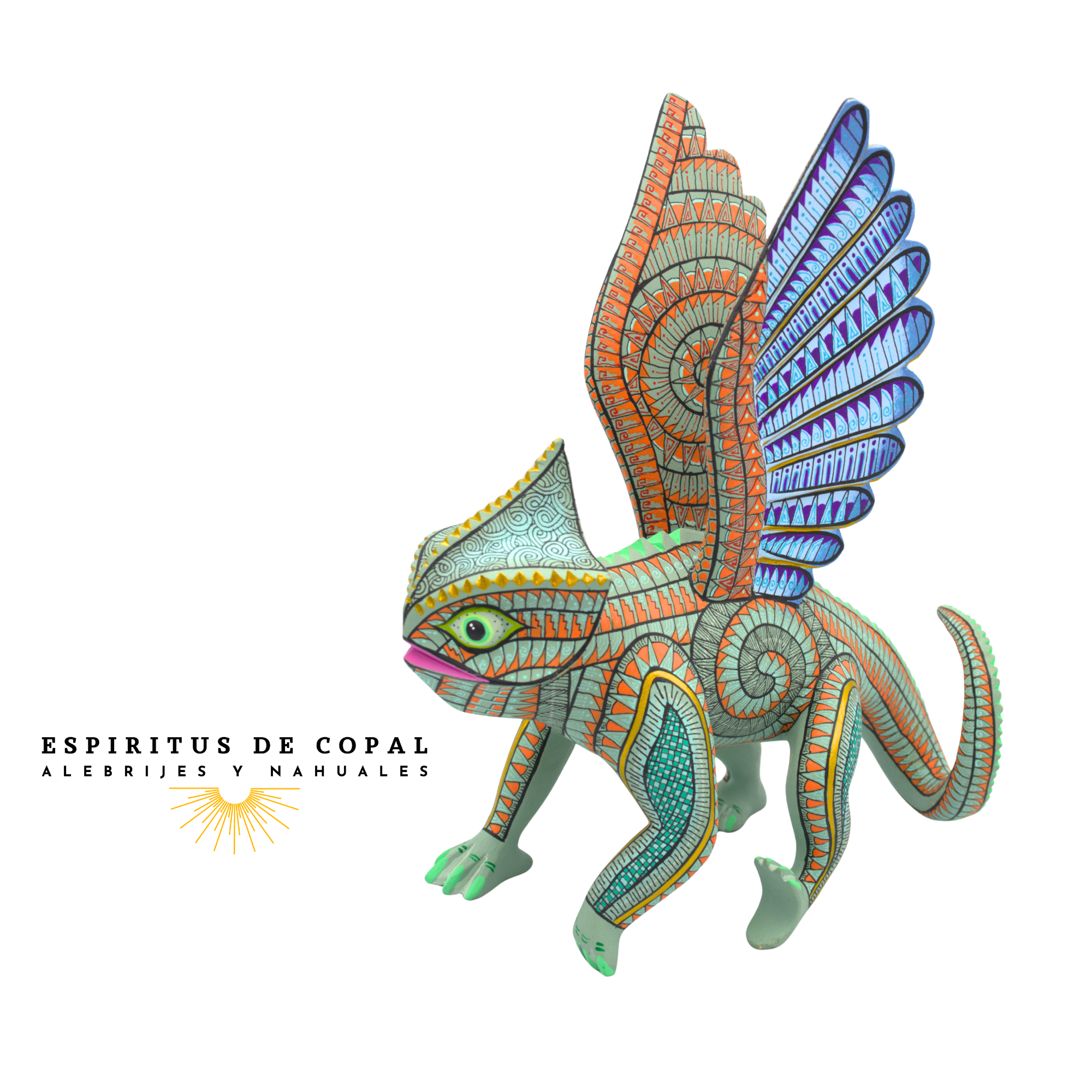 Alebrije Camaleón Volador Zapoteca Tallado en Madera de Copal | Espíritus de Copal Oaxaca - Image 2