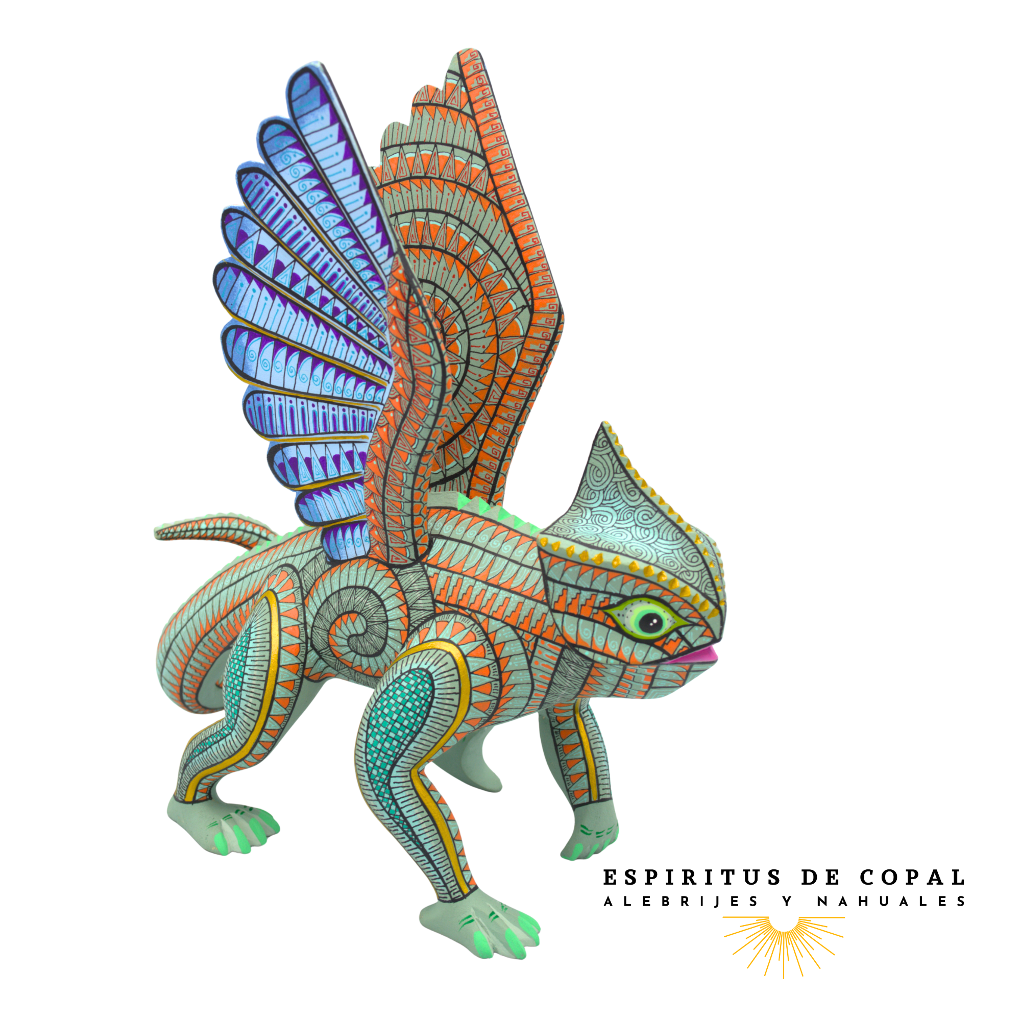 Alebrije Camaleón Volador Zapoteca Tallado en Madera de Copal | Espíritus de Copal Oaxaca