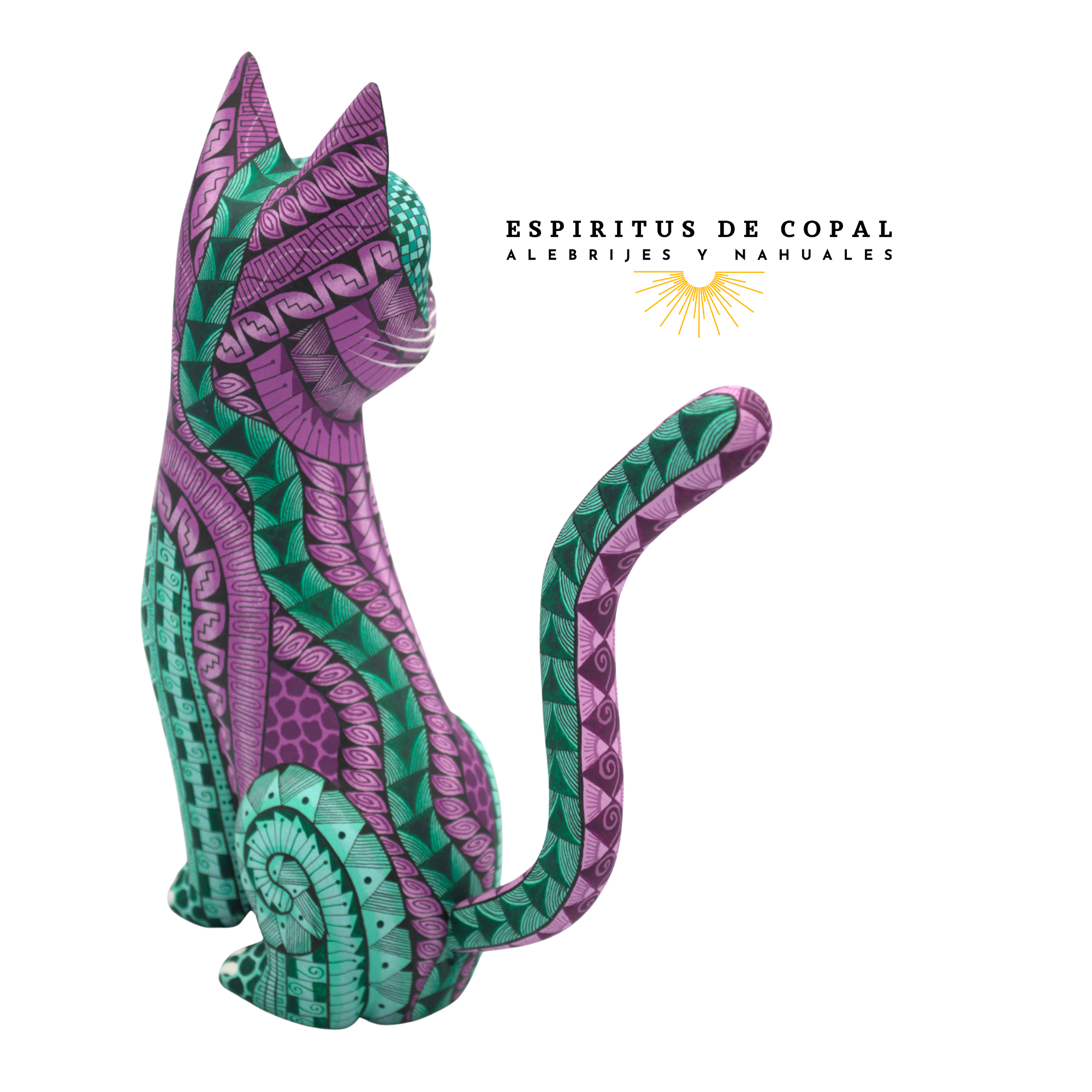 Alebrije Gato Zapoteca Tallado en Madera de Copal | Espíritus de Copal Oaxaca - Image 2