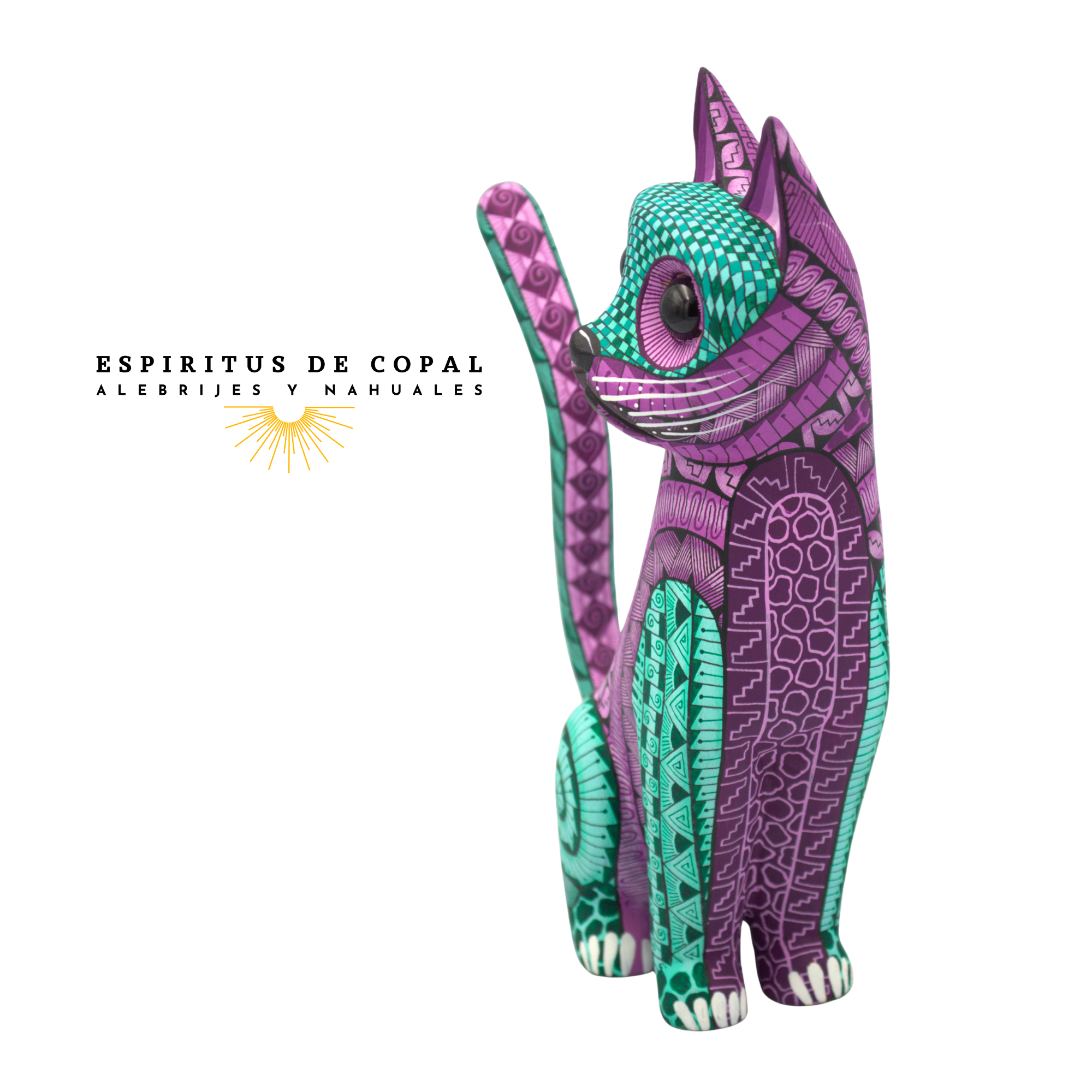 Alebrije Gato Zapoteca Tallado en Madera de Copal | Espíritus de Copal Oaxaca - Image 3