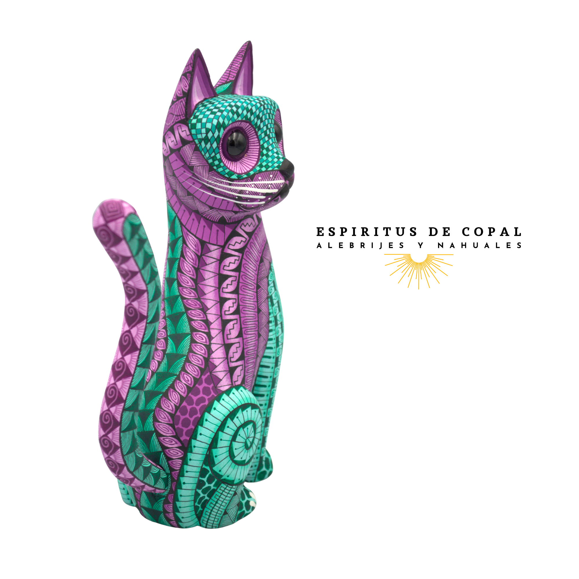 Alebrije Gato Zapoteca Tallado en Madera de Copal | Espíritus de Copal Oaxaca - Image 4