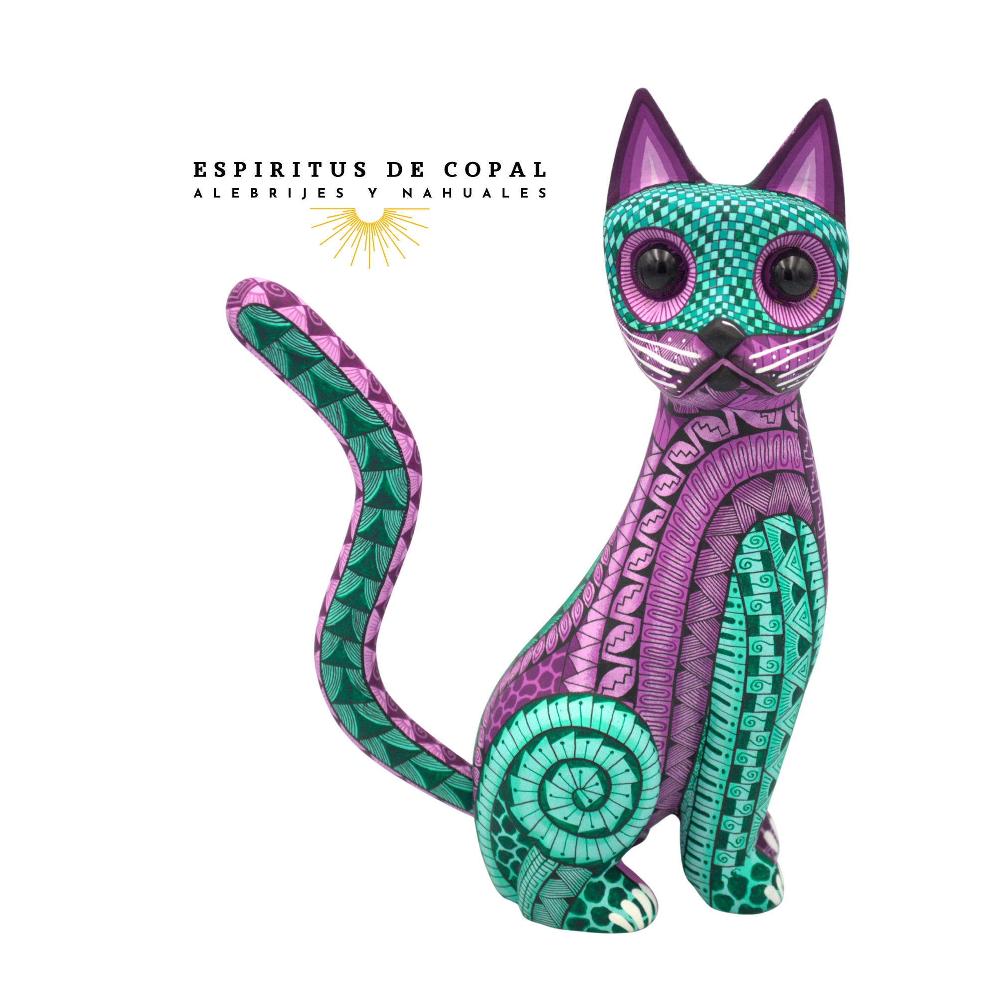 Alebrije Gato Zapoteca Tallado en Madera de Copal | Espíritus de Copal Oaxaca