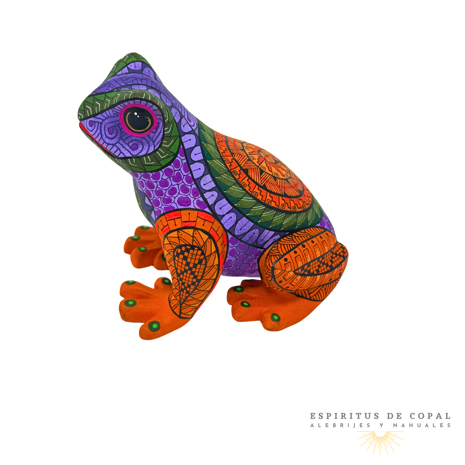 Alebrije Rana Zapoteca Tallado en Madera de Copal | Espíritus de Copal Oaxaca - Image 2